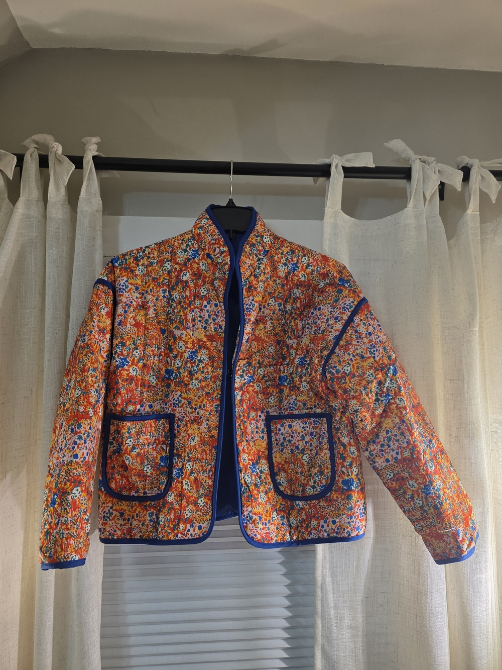 Quilted Floral Bomber Jacket - Orange Multi
